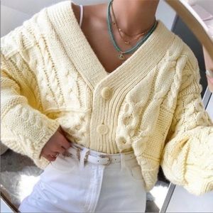 Zara Blogger Favorite Patchwork Cable Knit Cropped Cardigan Size S Cream/Yellow
